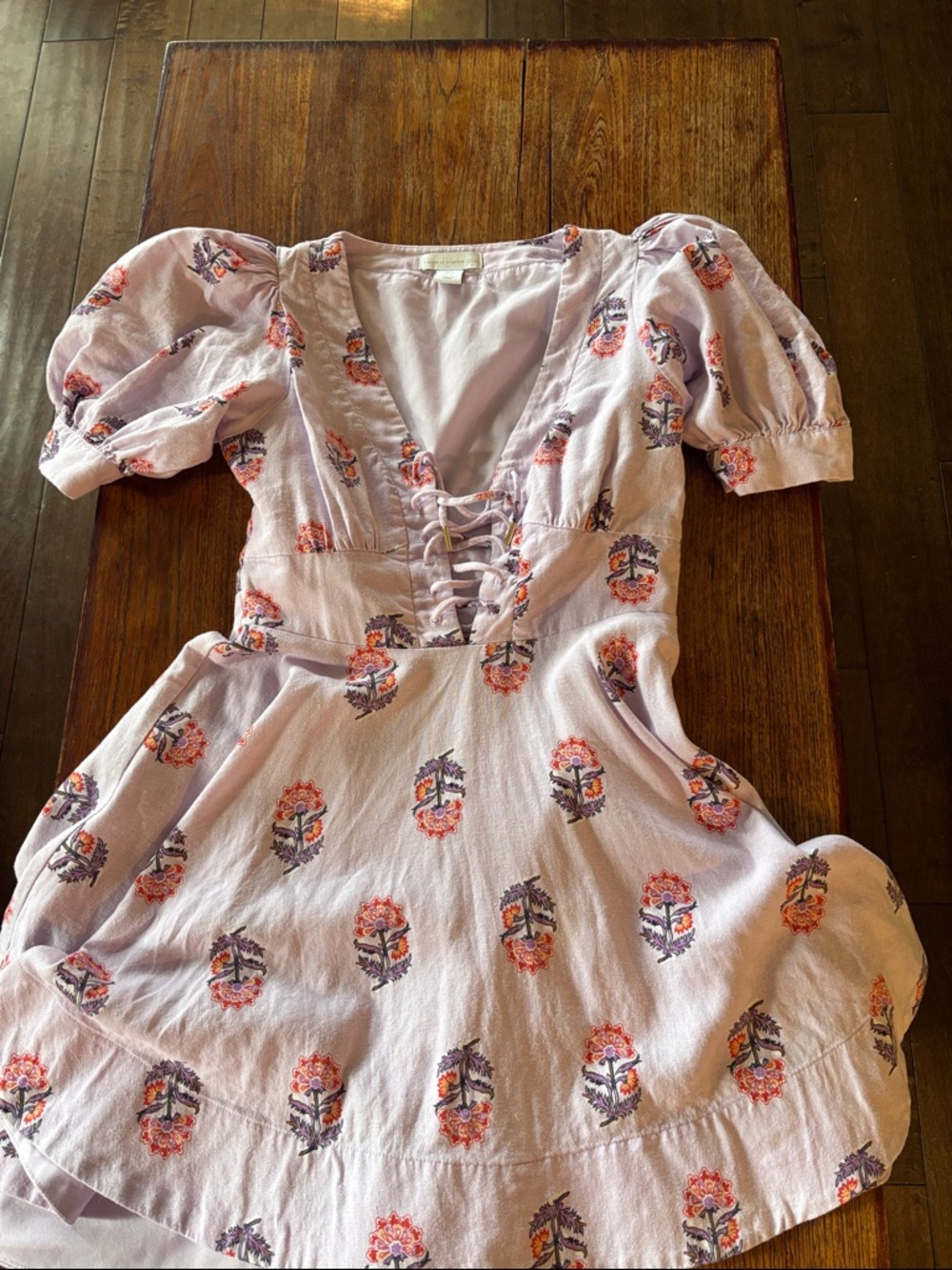 Lavender Floral Lace-Up Mini Dress hous